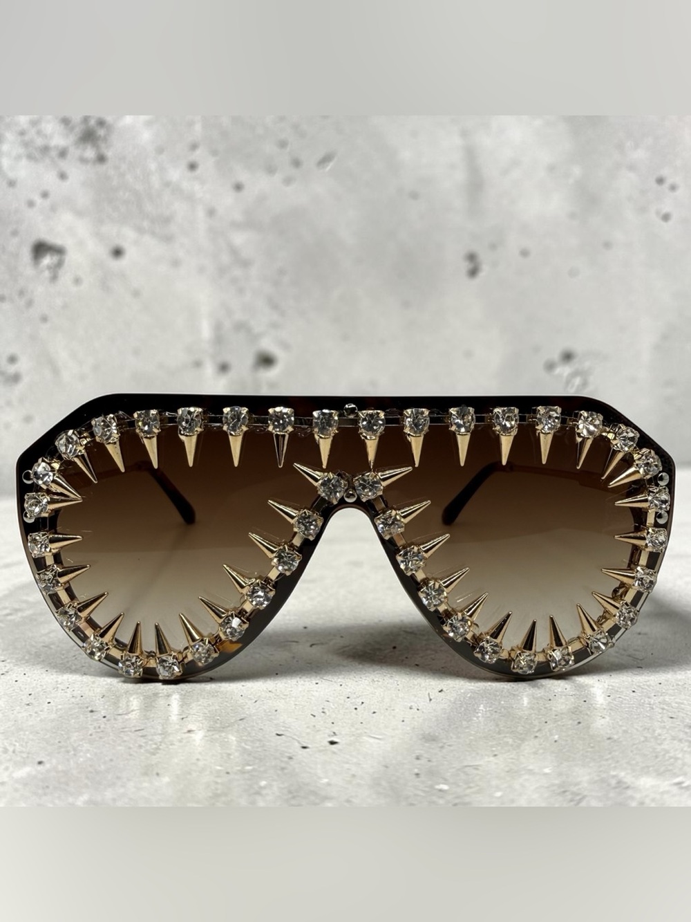 Festival Rockstar Sunglasses Rave Spiked Diamond Rivet Punk Rocker UV400 Tea